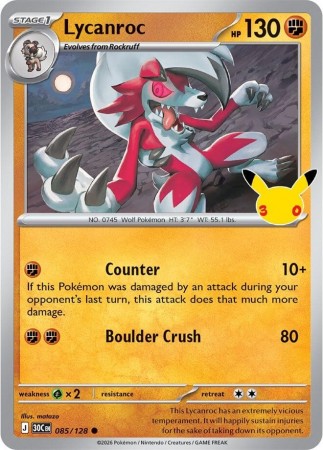 Lycanroc #85 Pokemon 30th Celebration